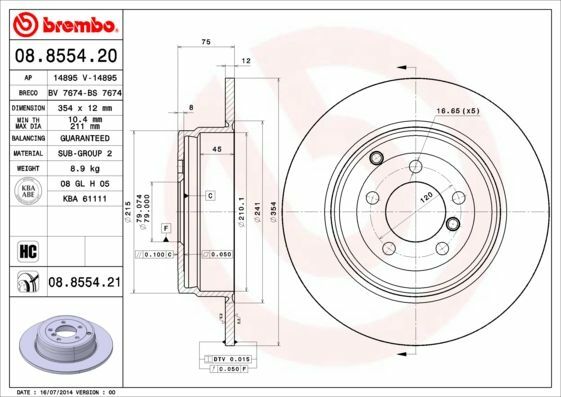 2X Brembo 08.8554.21 Bremsscheibe Hinten FüR Land Rover-image