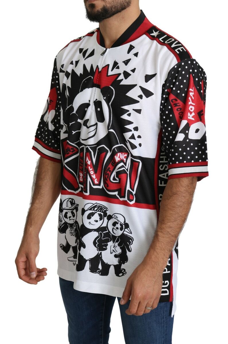 DOLCE & GABBANA T-shirt White King Panda Top Polyester Mens DOLCE & GABBANA T-shirt White King Panda Top Polyester Mens