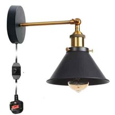 Industrial Black Wall Lights Metallic Indoor Loft 4M Plug in Wall Lamp Hallway