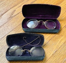 Pair of Early 1900s Antique Gold and Tortoise Shell Spectacles with Ear Clip