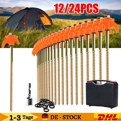 12/24×Camping Zelt-Nagel Heringe Stahl Schraubheringe Robuste Erdnägel Gewinde