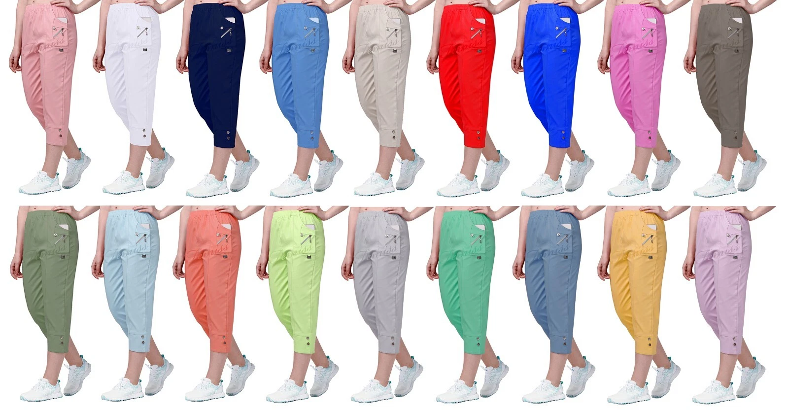 Womens Capri Trouser Ladies Three Quarter Elasticated Cropped 3/4 Summer Pants