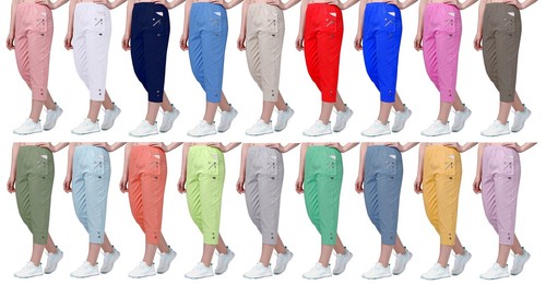 Damen Caprihose Damen Dreiviertel Gummizug Cropped 3/4 Sommerhose - Bild 1 von 22