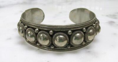 Vintage Siam Sterling Silver Textured Cuff Bracelet ~ 7-1/4