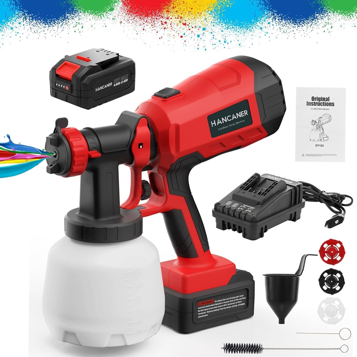 Pistolet de peinture electrique 20V a debit reglable et jet jet haute precision