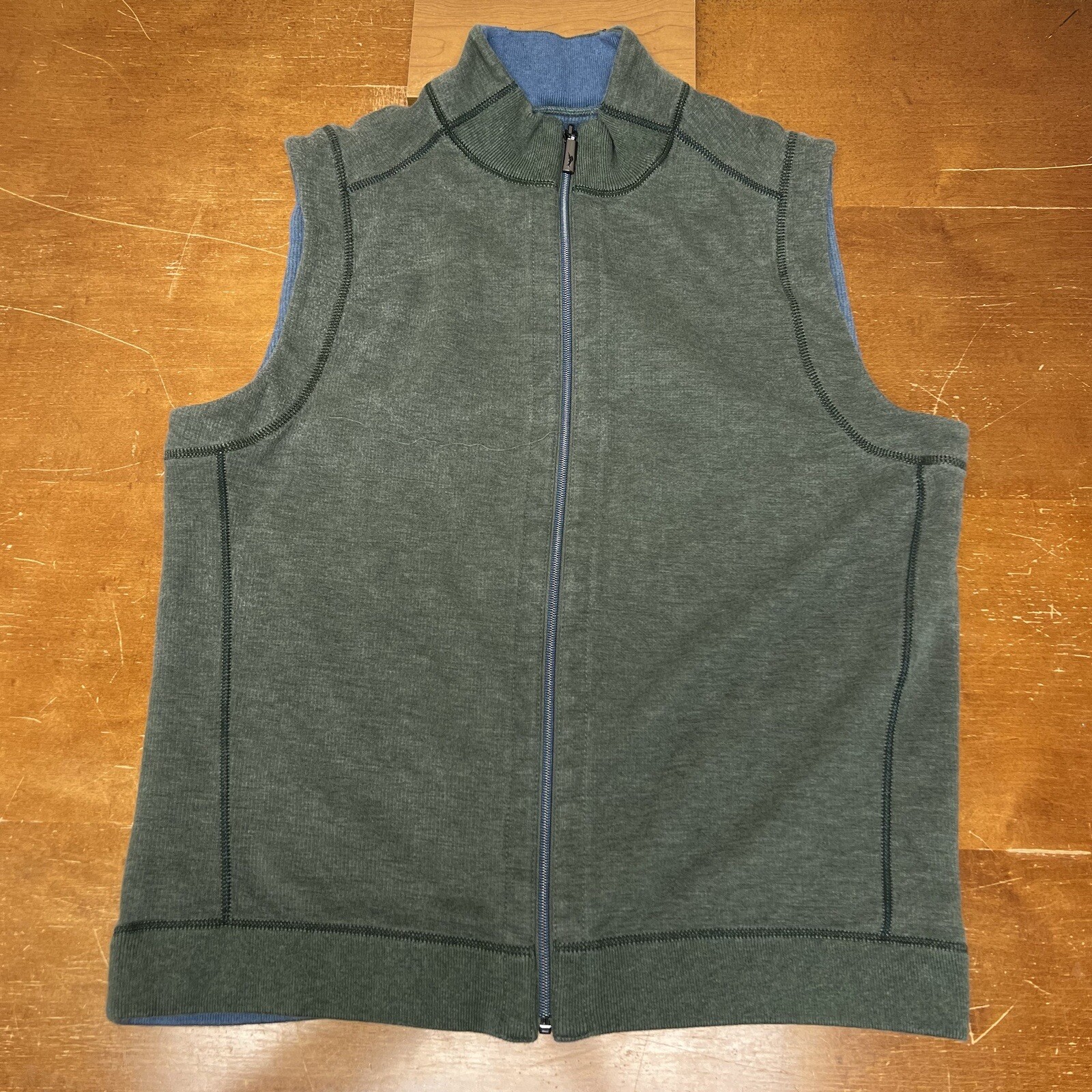 Tommy Bahama Sweater Mens Medium Green Full Zip Sleeveless Reversible
