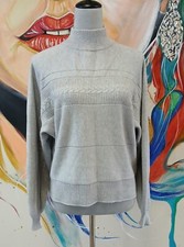 Elie by Elie Tahari Cable Knit Soft Sweater Light Gray High Neck Women's Medium