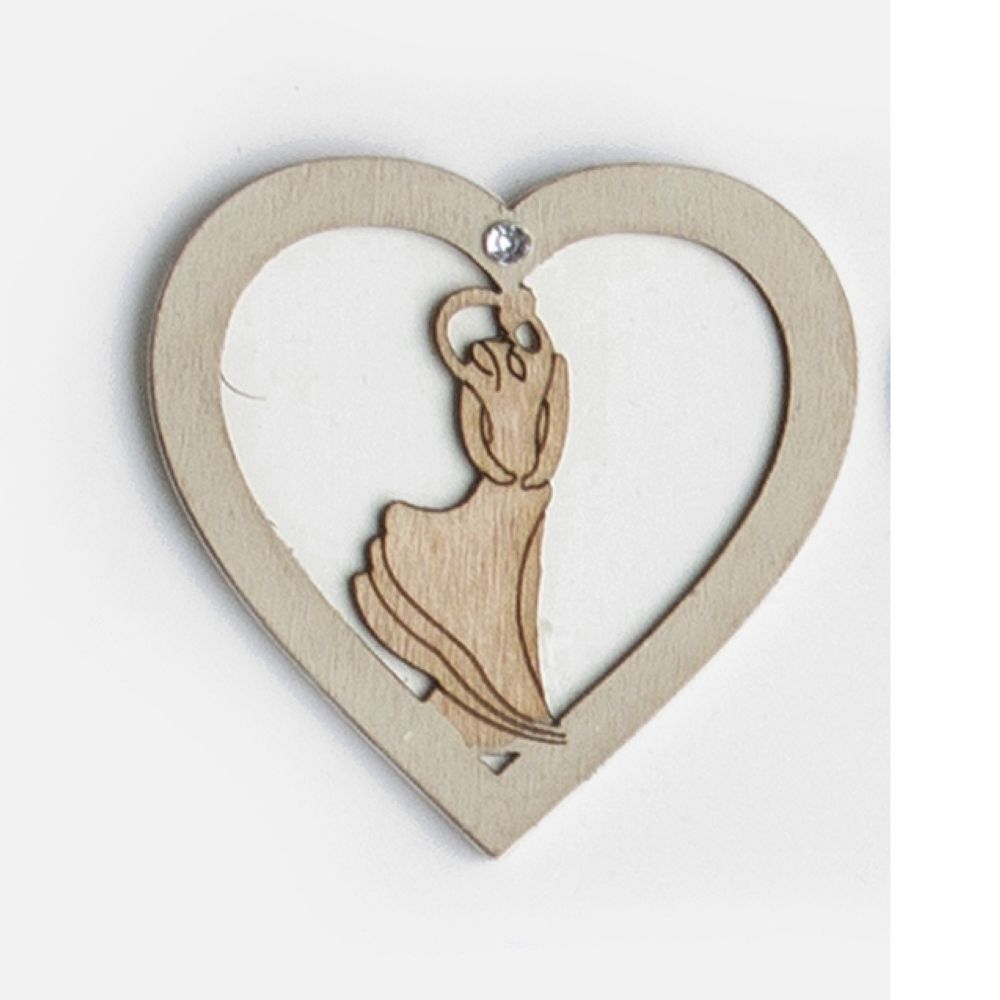 24 PEZZI Cuore legno con sposi Applicazione decorazione BOMBONIERA 0NTL