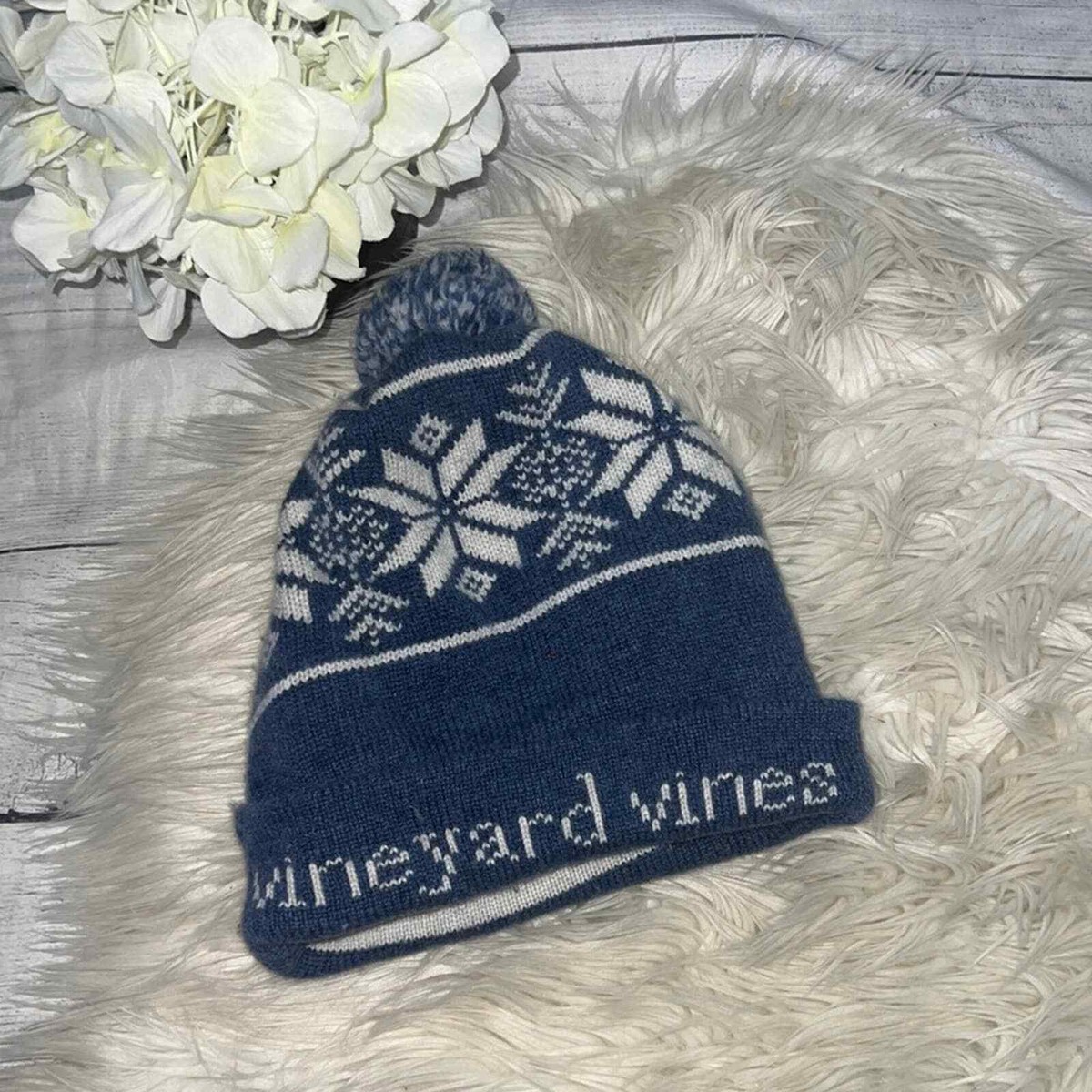 Vineyard Vines Blue Fairisle Knit Hat Fair Isle Snowflake With