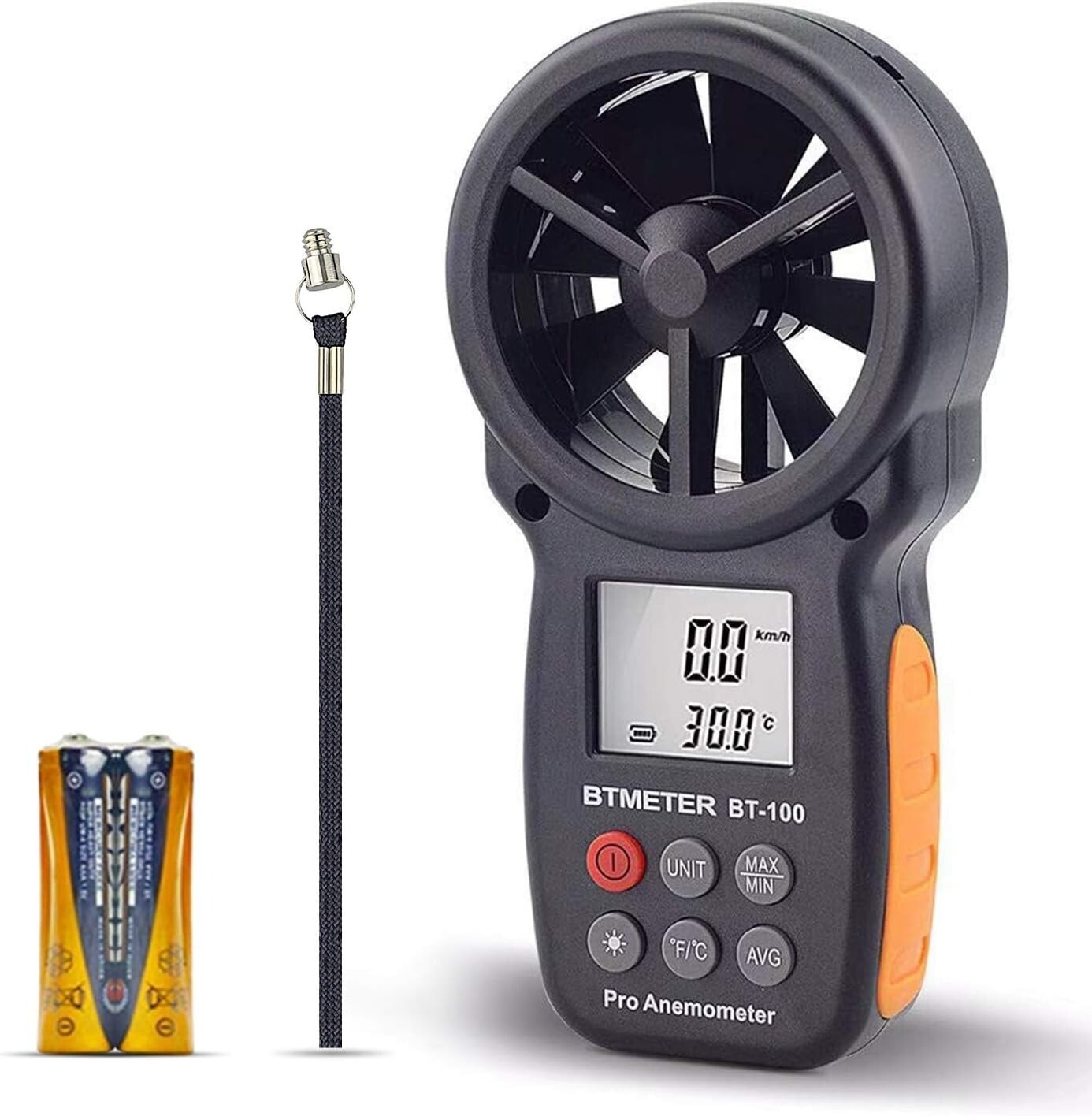 BT-100 Handheld Anemometer, Digital Wind Speed CFM Meter Gauge Air Flow Velocity