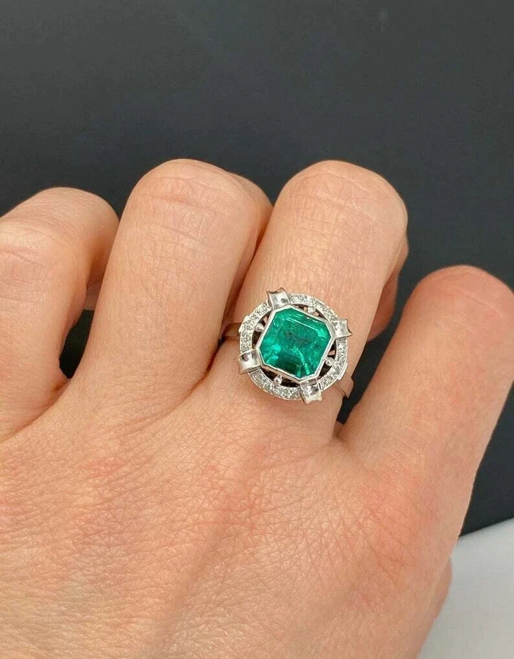 Art Deco Lab 创建翡翠钻石古董礼品戒指 14K 白金饰面 — 第 4/4 张图片