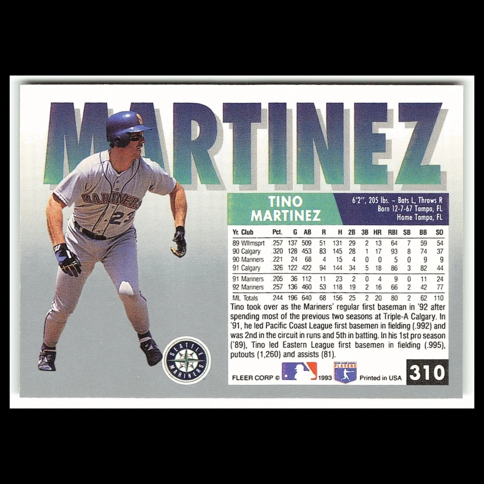 Tino Martinez #310 1993 Fleer Seattle Mariners Baseball Card MLB NM - Image 2 of 3