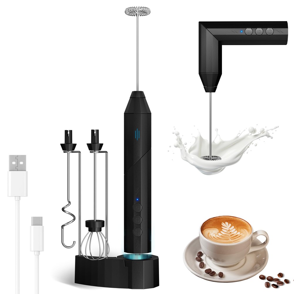 Milk Frother Handheld USB-C Rechargeable Coffee Frother Wand Electric drink m...