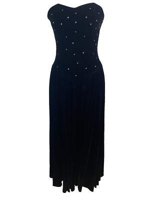 Vintage 90’s Positively Ellyn Black Velvet Strapless Evening Dress ...