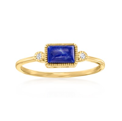 RS Pure by Ross-Simons Lapis and Diamond Ring in 14kt Yellow Gold