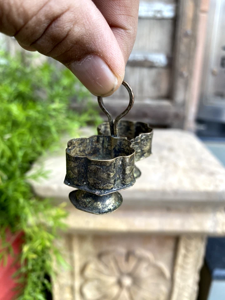 Antique Old Copper Silver Plated Floral Miniature Tika Bowl - Image 3 of 4