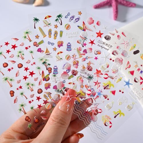 5D Embossed Ocean Life Nail Art Stickers Starfish Seashell Sea Horse Coral - Picture 1 of 7