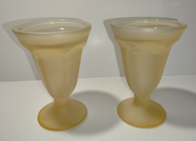 Rare Vtg Libbey Set Of 2 Ka-Dinks Frosted Parfait Ice Cream Sundae Dishes yellow