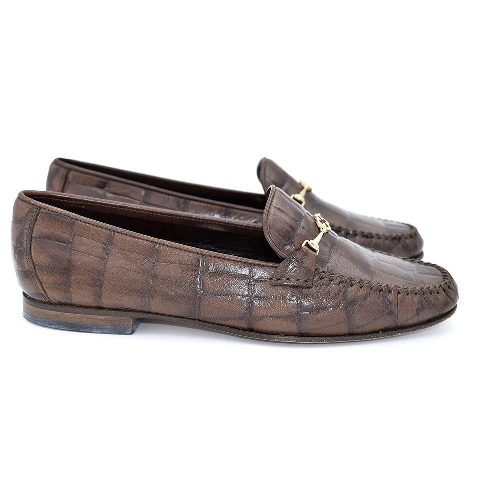 Mocasines planos Escada marrón oscuro talla 9 cuero en relieve cocodrilo firma Foto 4 de 4