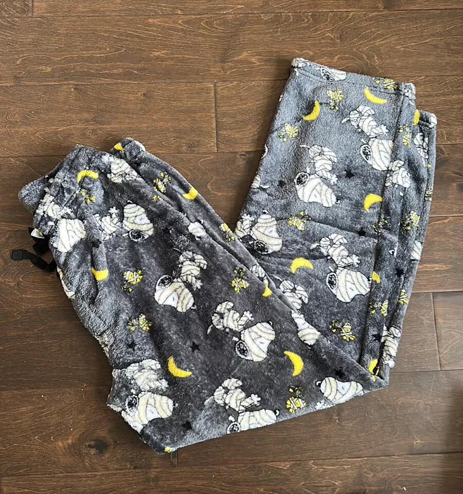 Peanuts Mens Halloween Mummy Snoopy Print Plush Pajama Pants New Sz XL