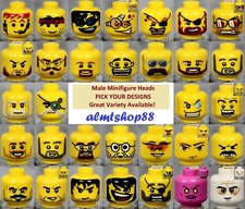 LEGO - MALE Minifigure Heads - PICK YOUR STYLE - Yellow Print Faces Head People