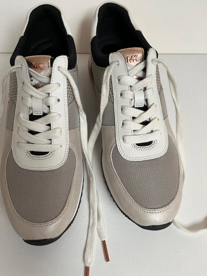 Michael Kors Allie Trainer Leather Sneakers White and Gold - Image 2 of 4