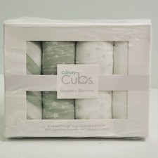 Swaddle Blankets Comfy Cubs Adjustable 4 Pack 47" X 47" White Green 7-14 Lbs NEW