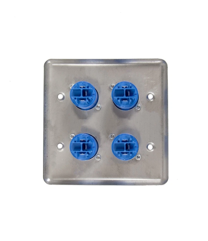 Placa de pared cuádruple de acero inoxidable 4 OSP con 4 conectores Powercon A azul Foto 3 de 3