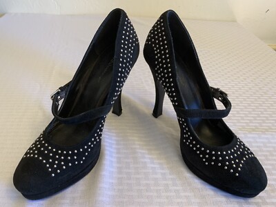 BCBG Generation Women's Black Faux Suede Almond Toe High Heel Shoes Size 8.5B 