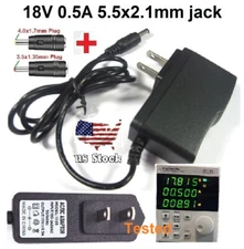 Tested 18V 0.5A AC/DC110-240V Converter Adapter Wall Charger Power Supply+2 Plug