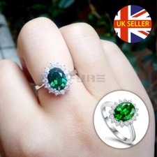 Sizes 5-10 Green Halo CZ Crown Oval Gemstone Royal Engagement Wedding Ring Band