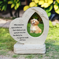 Heart Shaped Pet Dog Memorial Stones with Photo Frame, Pet Dog Garden Stones Gra