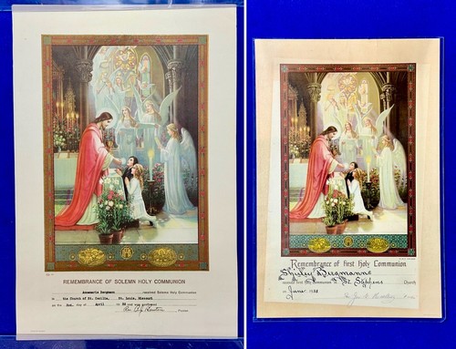 Vingage 1930s / 1st Communion Certificate / Catholic / St. Louis / Pre-Vatican 2 - 第 1/12 張圖片