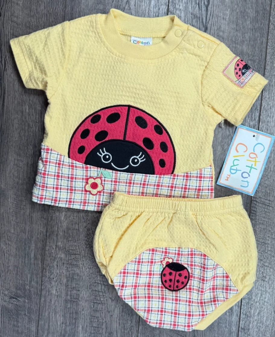 Baby Girl Clothes New Vintage Cotton Club 6-9 Month Yellow Ladybug Outfit