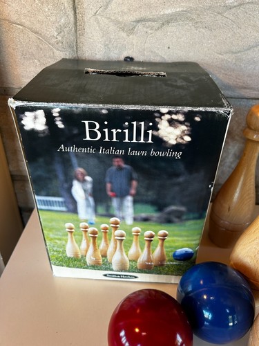 Italian Lawn Bowling Set - Hi-Quality Smith Hawken - BIRILLI 9 Wood Pins 2 Balls - Picture 7 of 8