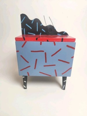 Hollis Fingold Signed Postmodern Memphis Milano Art Wood Box Jewelry Trinket Box