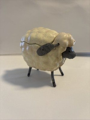 Sheep Lamb Figurine Trinket Box  Metal Legs N Ears Farmhouse Country 