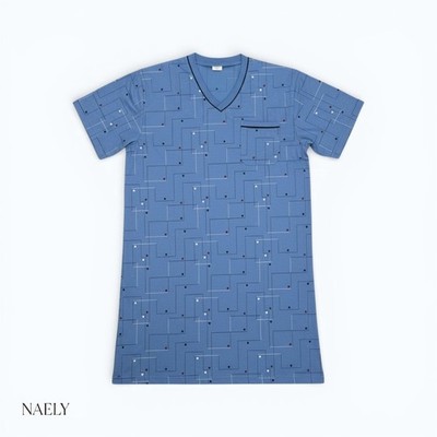 Herren Nachthemd Kurzarm Baumwolle Schlafshirt Nachtwäsche Blau Grün Grau