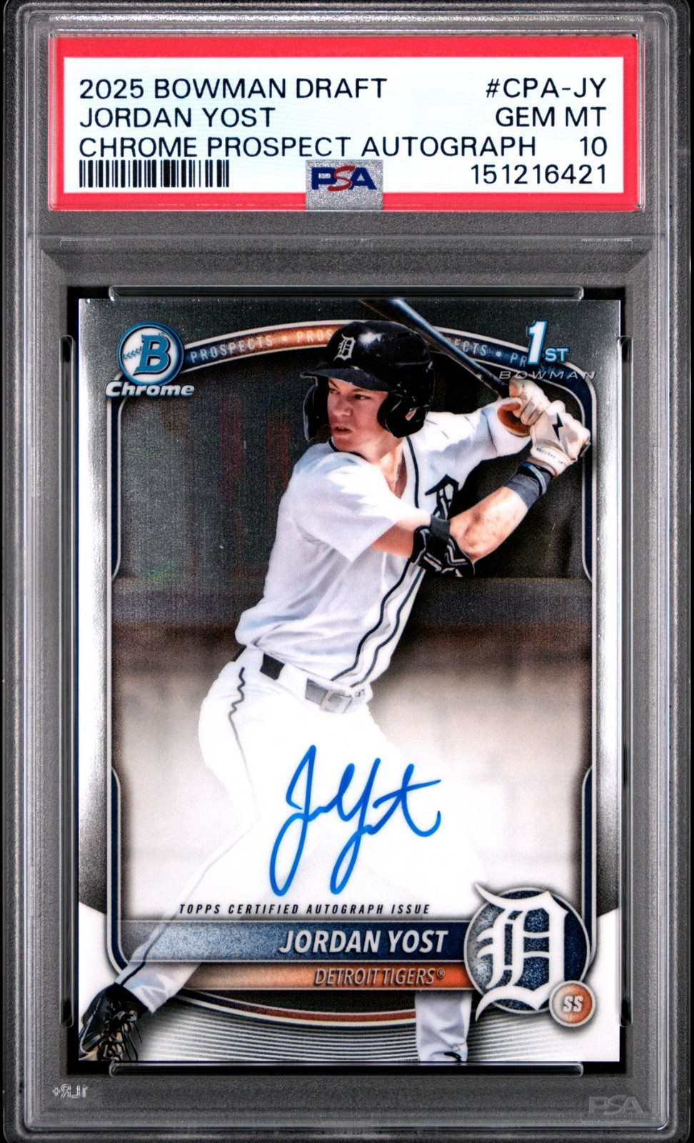 2025 Bowman Draft Chrome Jordan Yost Auto Prospect #CPA-JY PSA 10 GEM MINT