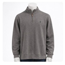 Polo Ralph Lauren Mens 2XLT Grey 1/4 Zip Cotton Pullover Sweater Tall Logo