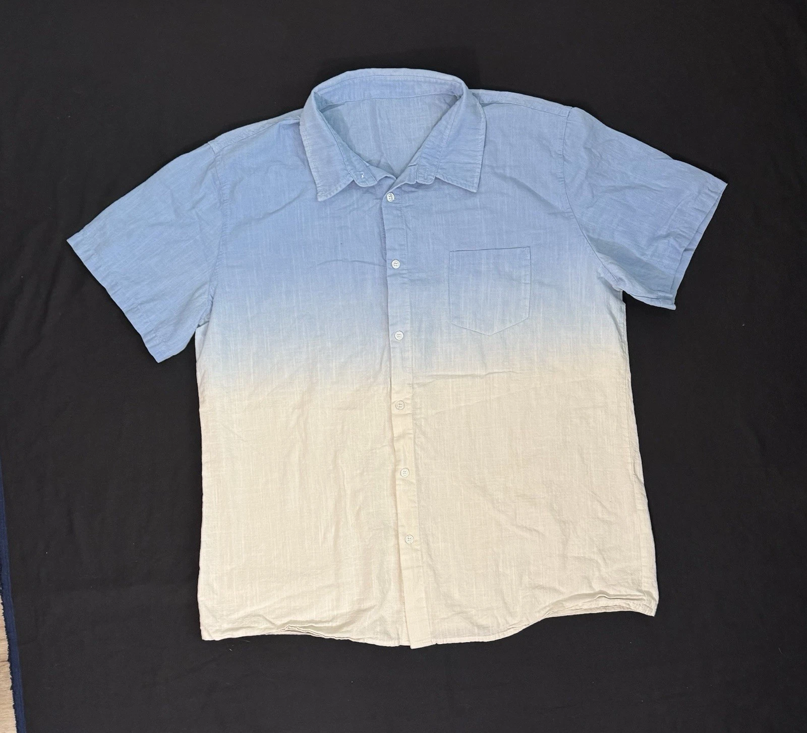 Ombré Cotton Linen Button Up Blue And White Men’s Shirt Size XL