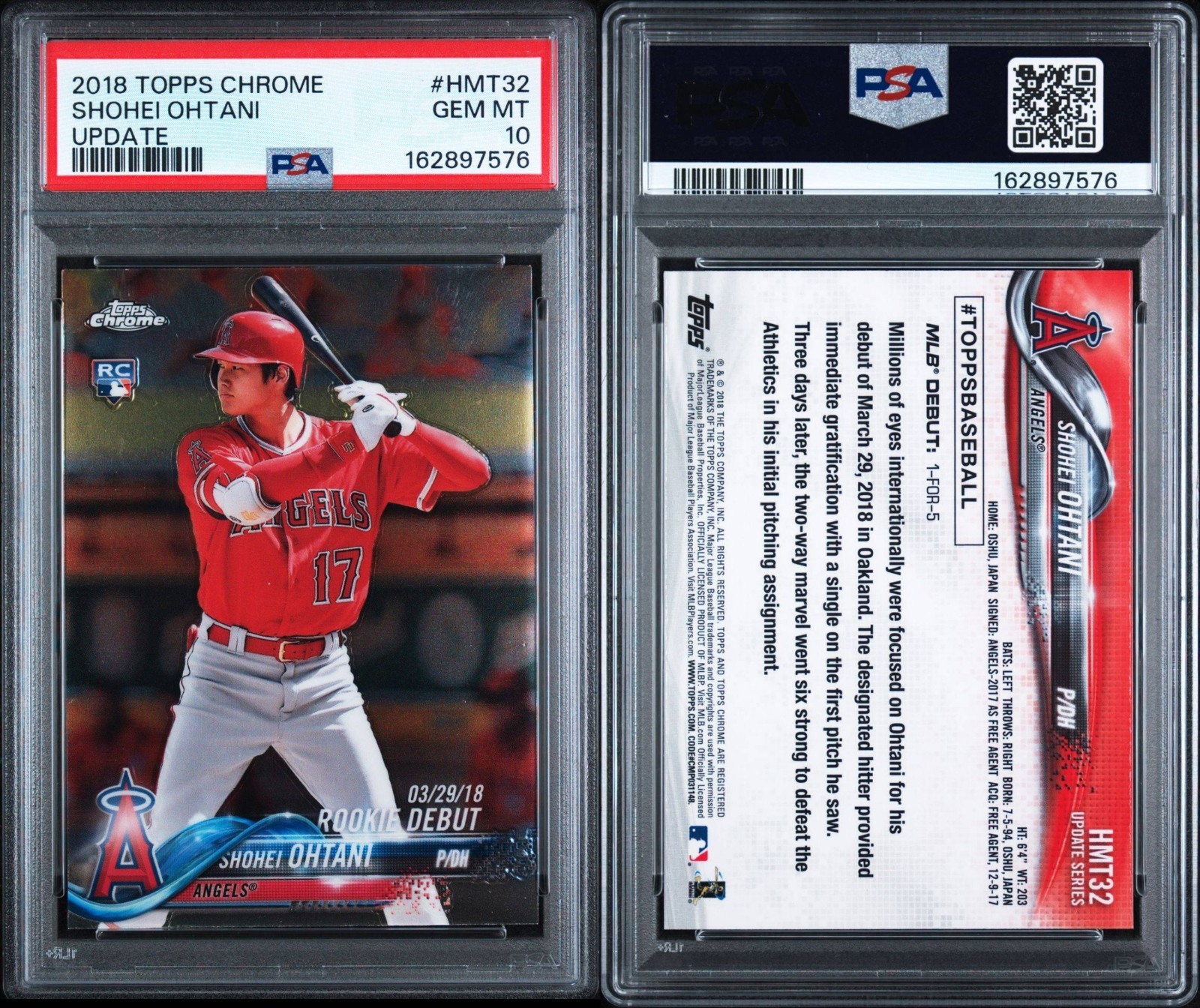 2018 TOPPS CHROME UPDATE #HMT32 SHOHEI OHTANI ROOKIE RC PSA 10 GEM MINT view 3