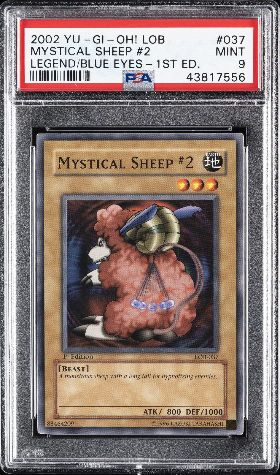 2002 YU-GI-OH! LOB-LEGEND OF BLUE EYES WHITE DRAGON #037 MYSTICAL SHEEP #2 PSA 9