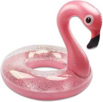 Aufblasbarer Flamingo Schwimmring Glitzer Rosa Luftmatratze Pool Float für