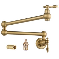 WOWOW Gold Pot Filler Faucet Wall Mount, Copper, 2 Handle Double Joint