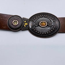 Chico s Brown Leather Western Belt Small Embellished Buckle Adjustable Boho