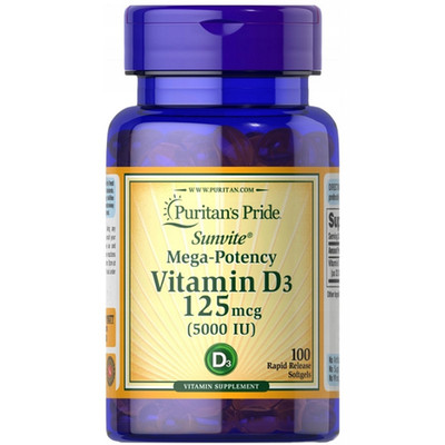 Vitamin D3 125 mcg (5000 IU) 100 Fast Release Softgels Puritans