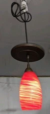 LITEX RED SWIRL GLASS PENDANT Hanging LIGHT WITH FIXTURE Easy Install 