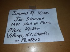 JON STENERUD 1991 HALL OF FAME KICKER SIGNED FOOTBALL  KC CHIEFS PACKERS VIKINGS