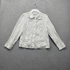 Charter Club Women Jacket PL White 100 Linen Lightweight Button Up Collared